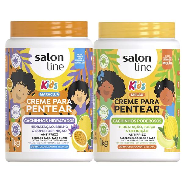 Imagem de Kit Creme De Pentear Salon Line Kids Cachinhos Hidratados Maracujá 1kg + Creme De Pentear Cachinhos Poderosos Melão 1kg