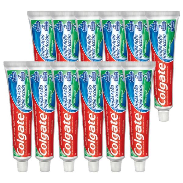 Imagem de Kit Creme Dental Colgate Tripla Ação Menta Original 90g com 12 unidades