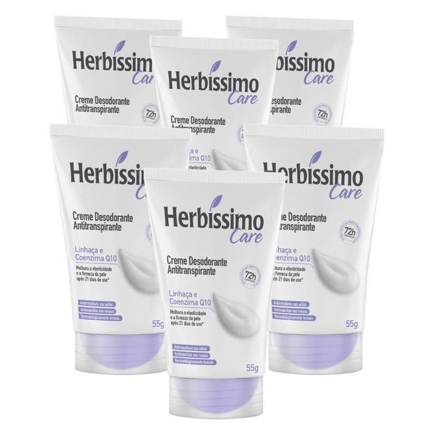 Imagem de Kit Creme Desodorante Antitranspirante Herbíssimo Care Linhaca e Coenzima Q10 Bisnaga 55g - 6 unidades