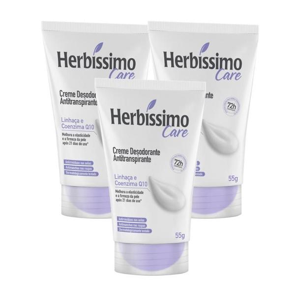 Imagem de Kit Creme Desodorante Antitranspirante  Linhaca e Coenzima Q10 Bisnaga 55g - 3 unidades