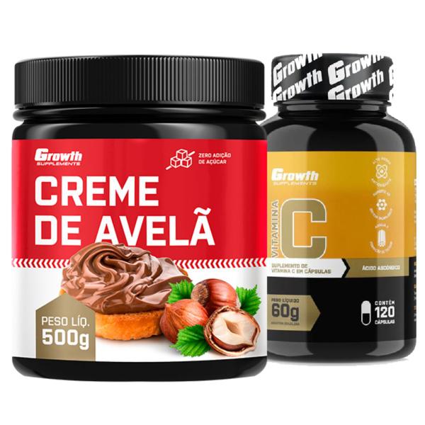 Imagem de Kit Creme Fit Avelã 500g + Vitamina C 120 Caps Growth Supplements