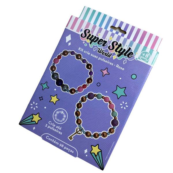 Kit Crie Pulseiras Rose Super Style World 98 Peças F0108-8 Fun - Fun Divirta-se Imagem de Kit Crie Pulseiras Rose Super Style World 98 Peças F0108-8 Fun