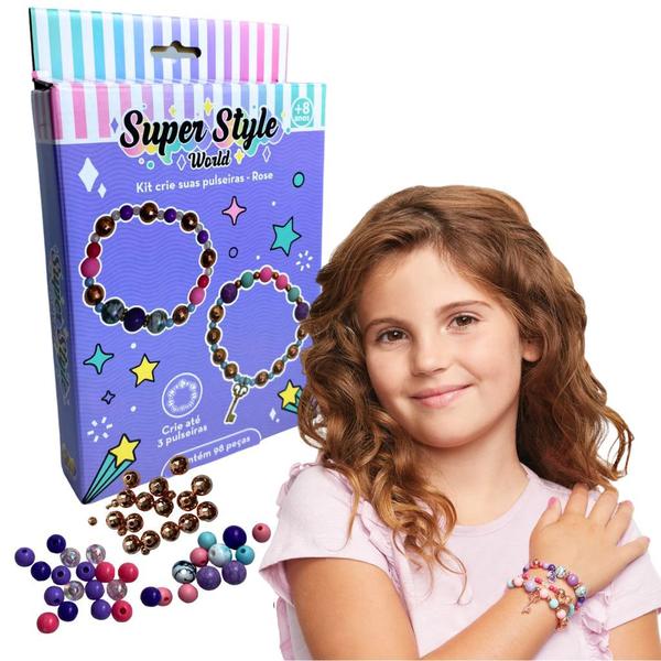 Kit Crie Pulseiras Rose Super Style World 98 Peças F0108-8 Fun - Fun Divirta-se Imagem de Kit Crie Pulseiras Rose Super Style World 98 Peças F0108-8 Fun