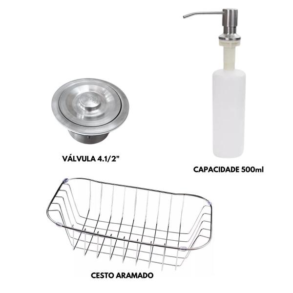 Imagem de Kit Cuba Cozinha Gourmet 50x40cm Aço Inox 304 Com Acessórios