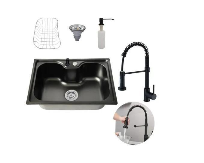 Imagem de Kit Cuba Cozinha Gourmet Aço Inox 60X42 E Torneira Flexível