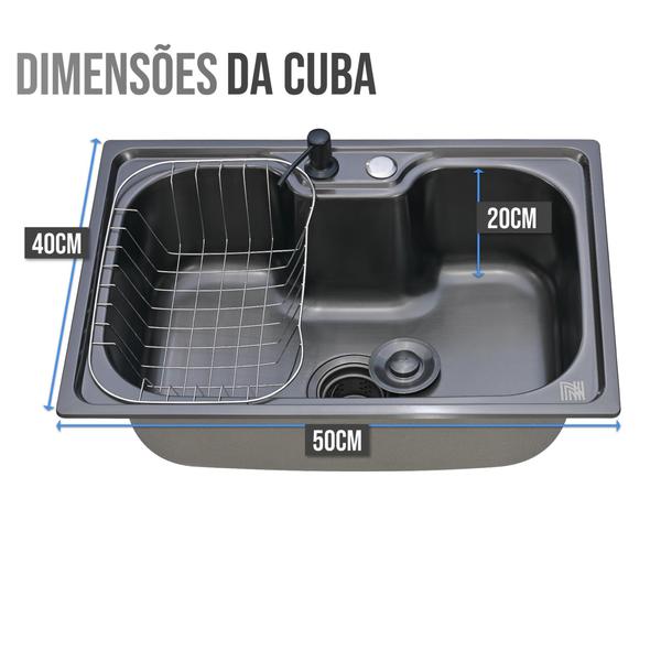 Imagem de Kit Cuba Cozinha Gourmet Aço Inox C/ Torneira Extensor Preta