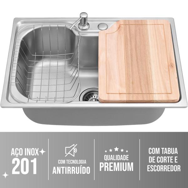 Imagem de Kit Cuba Cozinha Gourmet Aço Inox Tábua C/ Torneira Extensor