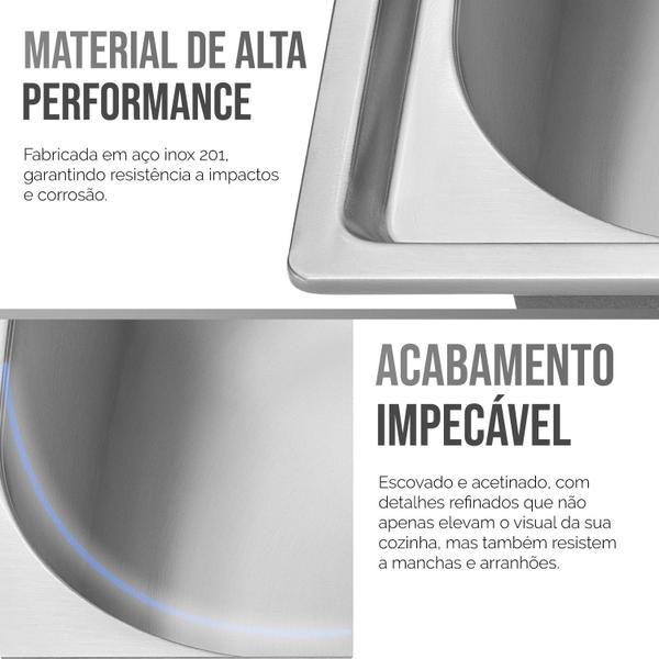 Imagem de Kit Cuba Cozinha Gourmet Inox C/ Torneira Monocomando Luxo