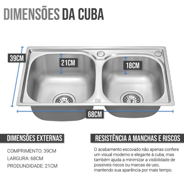 Imagem de Kit Cuba Cozinha Inox Dupla C/ Torneira Gourmet Misturador