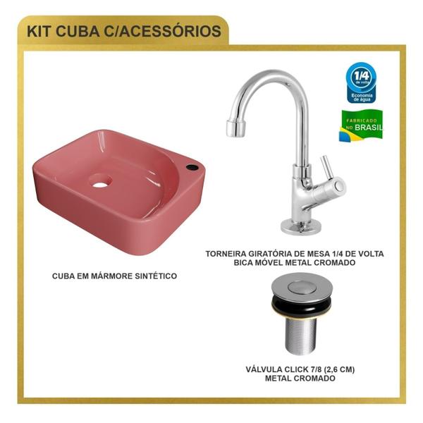 Imagem de Kit Cuba Cross Ro36 C com Torneira 1198 e Válvula Botão Rosa