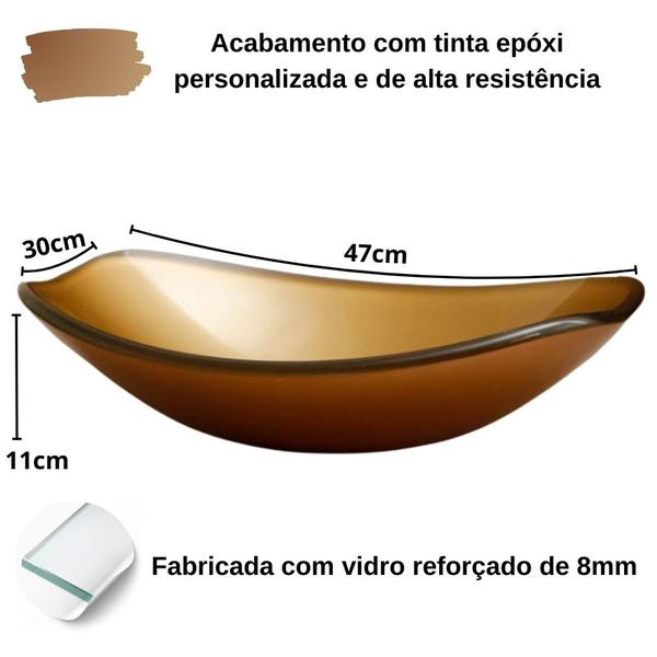 Imagem de Kit Cuba de Vidro Banheiro Lavabo Oval Chanfrada 47cm com Torneira Link Cromada e Válvula Click