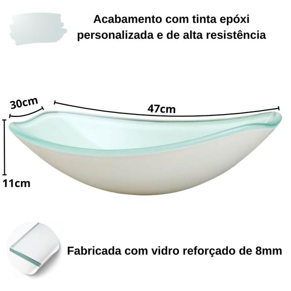 Imagem de Kit Cuba de Vidro Banheiro Lavabo Oval Chanfrada 47cm com Torneira Link Cromada e Válvula Click