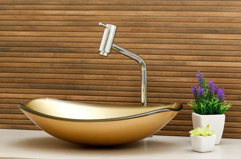 Imagem de Kit Cuba de Vidro Banheiro Lavabo Oval Chanfrada 47cm com Torneira Link Cromada e Válvula Click