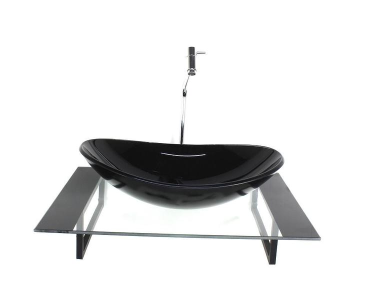 Kit Cuba De Vidro Oval Com Tampo 60Cm Preto E Suporte Preto - Cubas E Gabinetes Imagem de Kit Cuba De Vidro Oval Com Tampo 60Cm Preto E Suporte Preto
