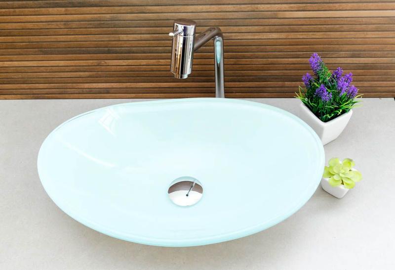 Imagem de Kit cuba de vidro oval para banheiro e lavabo com torneira link cromada + válvula click