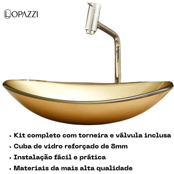 Imagem de Kit cuba de vidro oval para banheiro e lavabo com torneira link cromada + válvula click