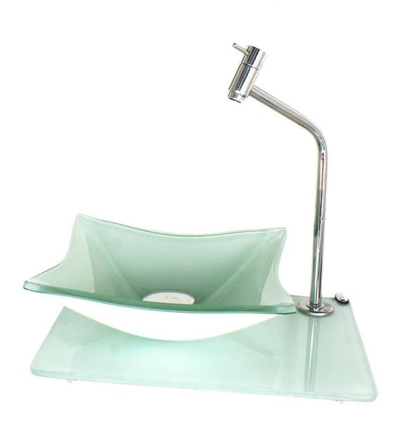 Kit Cuba De Vidro Quadrada 10Mm Com Tampo 40Cm Branco Full - Cubas E Gabinetes Imagem de Kit Cuba De Vidro Quadrada 10Mm Com Tampo 40Cm Branco Full