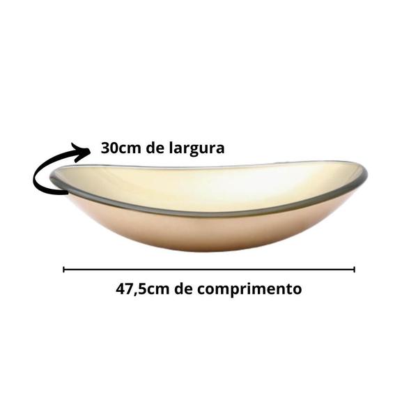 Imagem de Kit Cuba de Vidro Temperado Oval 47cm com Torneira Link Alta e Válvula + Sifão Universal completo p/ Banheiro