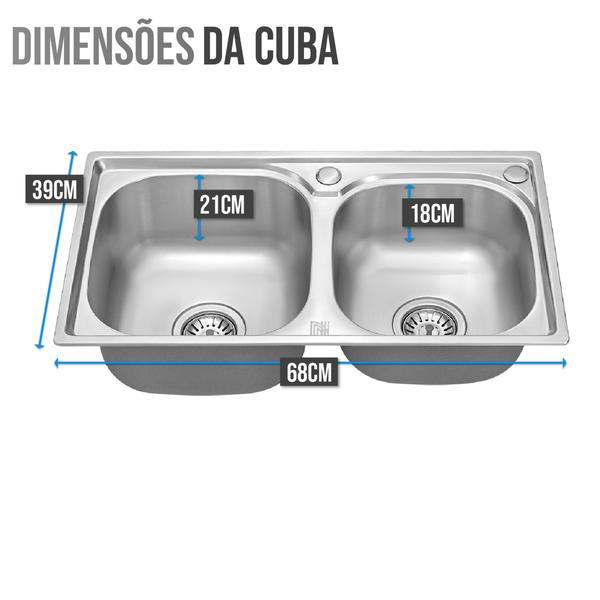 Imagem de Kit Cuba Dupla Aço Inox Gourmet Torneira Monocomando