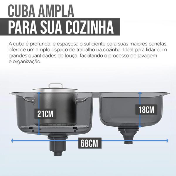 Imagem de Kit Cuba Dupla Aço Inox Gourmet Torneira Monocomando