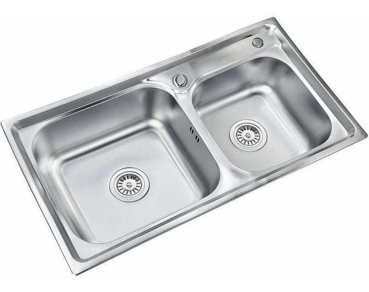 Imagem de Kit Cuba Dupla Cozinha Gourmet Aço Inox E Torneira Flexível