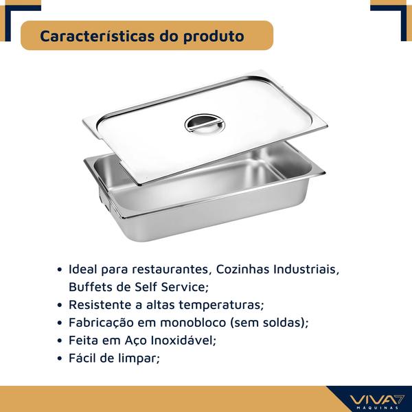 Imagem de Kit Cuba Gastronômica Gn 1/1x100mm Com Alça Inox Com Tampa Com Recorte