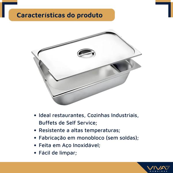 Imagem de Kit Cuba Gastronômica Gn 1/1x150mm Com Alça Inox Com Tampa Com Recorte