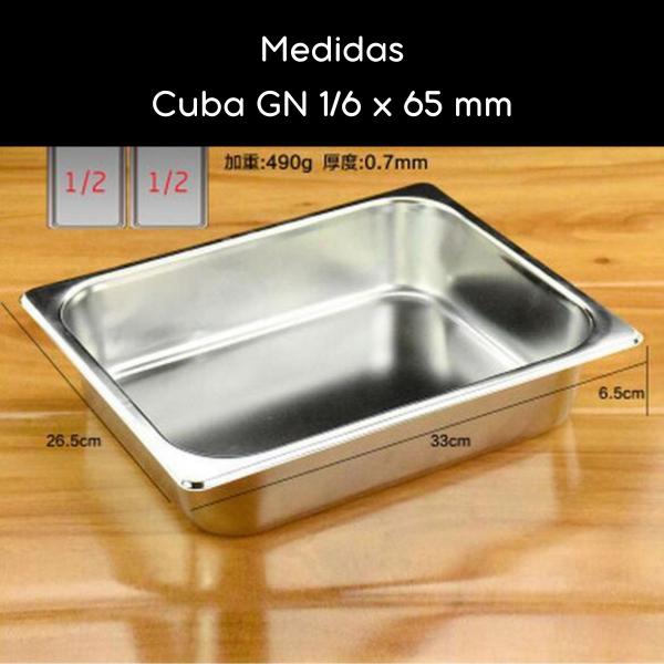 Imagem de Kit Cuba Gastronomica Inox Gn 1/2 X 65 Cm Kit 6 pçs Rechaud