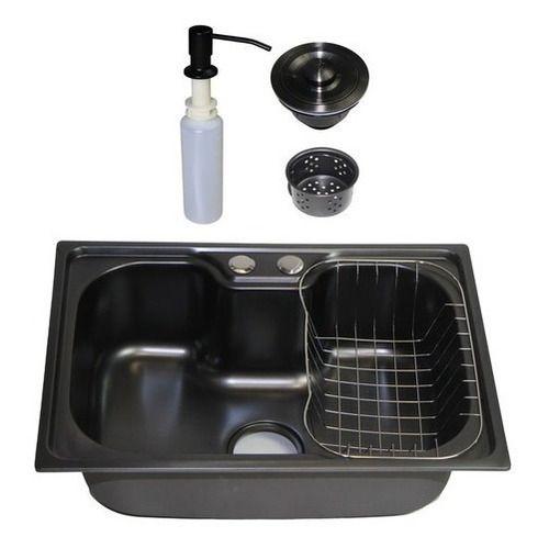 Imagem de Kit Cuba Gourmet Pia Bancada Aço Inox 201 Preto + Torneira Monocomando Quente e Fria