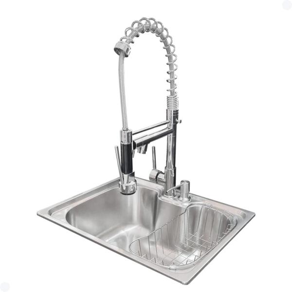 Imagem de Kit Cuba Gourmet Simples Aço Inox e Torneira Gourmet Misturador Monocomando Flexível Vip