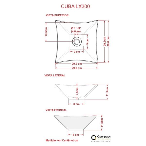 Imagem de Kit Cuba L30 C/Válvula 1'' (2,6cm) + Sifão Pvc + Flexível