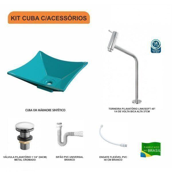 Imagem de Kit Cuba L30 com Torneira Link 1062 Metal e Válvula Click 1 1/2" + Sifão PVC e Flexível Compace