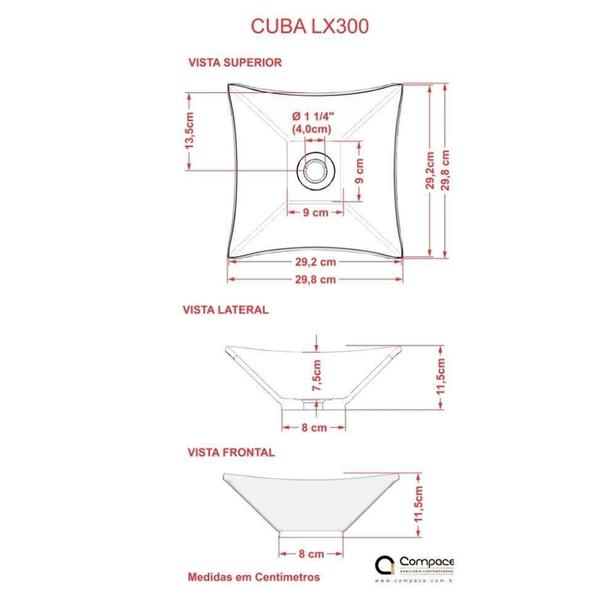 Imagem de Kit Cuba L30 com Torneira Link 1062 Metal + Válvula Click 1 1/2'' (4,0cm) + Sifão Cromado + Flexível Bege