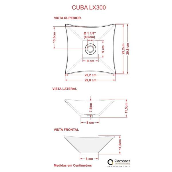 Imagem de Kit Cuba L30 com Torneira Link 1062 Metal + Válvula Click 1 1/2'' (4,0cm) + Sifão Cromado + Flexível Branca