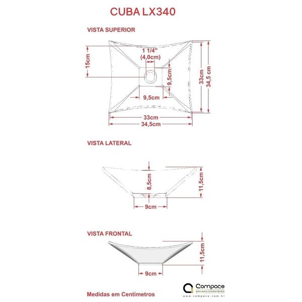 Kit Cuba L34 C/Válvula Click 1 1/2'' (4,0cm) + Sifão Cromado + Flexível - Compace Imagem de Kit Cuba L34 C/Válvula Click 1 1/2'' (4,0cm) + Sifão Cromado + Flexível