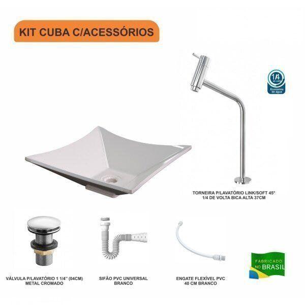 Imagem de Kit Cuba L34 com Torneira Link 1062 Metal e Válvula Click 1 1/2" + Sifão PVC e Flexível Compace