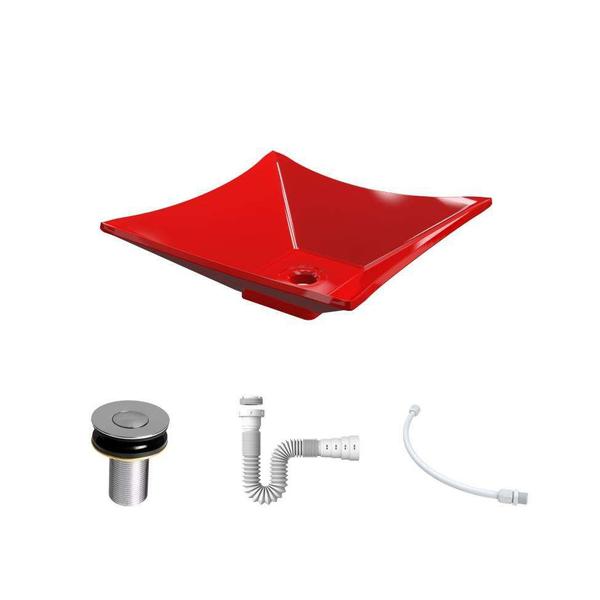 Imagem de Kit Cuba L34 com Válvula Click 1''B (2,6cm) + Sifão Pvc + Flexível Vermelho