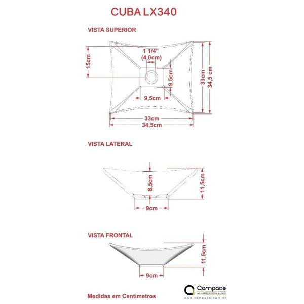 Imagem de Kit Cuba L34 com Válvula Metal 1'' (2,6cm) Preto
