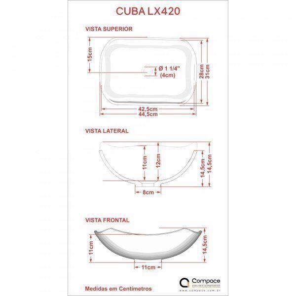 Imagem de Kit Cuba L42 com Torneira Link 1062 Metal e Válvula Click 1 1/2'' + Sifão Cromado e Flexível Compace