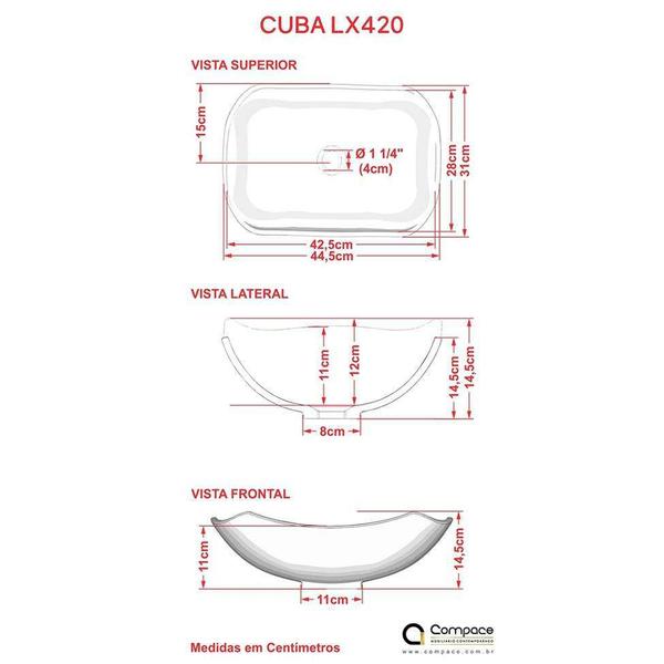 Imagem de Kit Cuba L42 com Válvula Click 1 1/2'' (4,0cm) + Sifão Pvc + Flexível Rosa