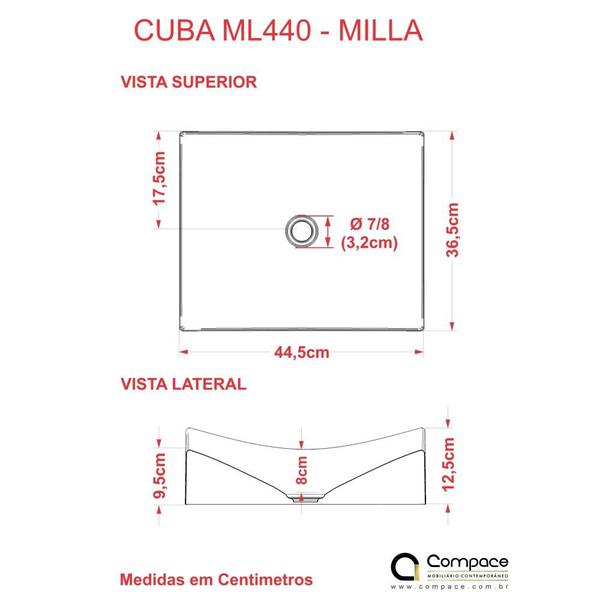 Imagem de Kit Cuba ML44 C/Válvula 1'' (2,6cm) + Sifão Pvc + Flexível