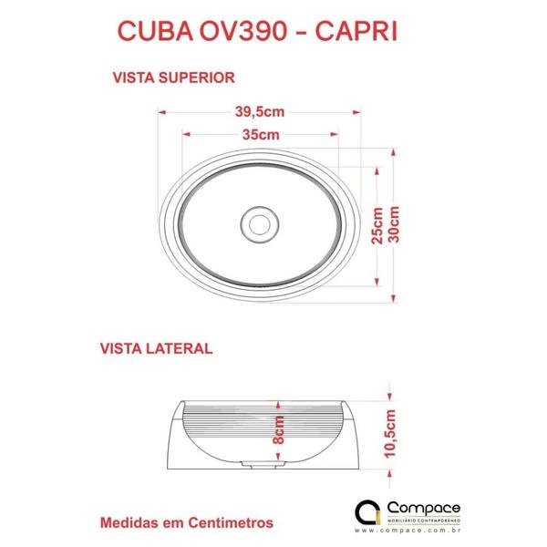 Imagem de Kit Cuba OV39 C/Torneira Link 1062 Metal + Válvula Click 1''B (2,6cm) + Sifão Cromado + Flexível