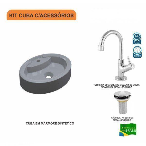 Imagem de Kit Cuba OV43 com Torneira 1198 Metal e Válvula 1 Polegada Compace