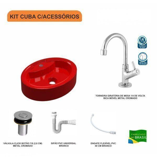 Imagem de Kit Cuba OV43 com Torneira 1198 Metal e Válvula Click 1 Polegada B e Sifão Pvc e Flexível Compace