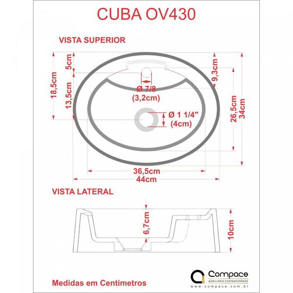 Imagem de Kit Cuba Ov43 com Torneira 1198 Metal e Válvula Click 1 Polegada G Compace