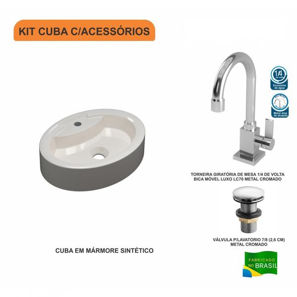 Imagem de Kit Cuba Ov43 com Torneira Luxo 1195 e Válvula Click 1 Polegada G Compace