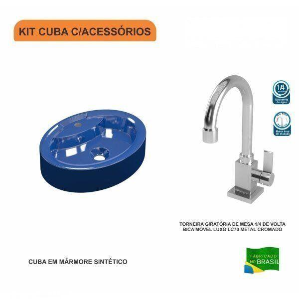 Imagem de Kit Cuba OV43 com Torneira Luxo 1195 Metal 1/4 Volta Compace