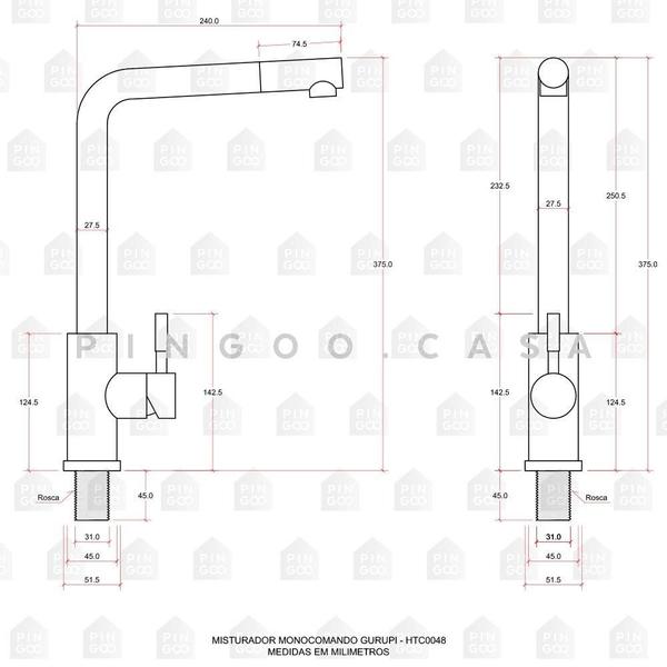 Imagem de Kit Cuba para Cozinha com Acessórios Aruá e Torneira Misturador Monocomando Extensível Gurupi - Prata