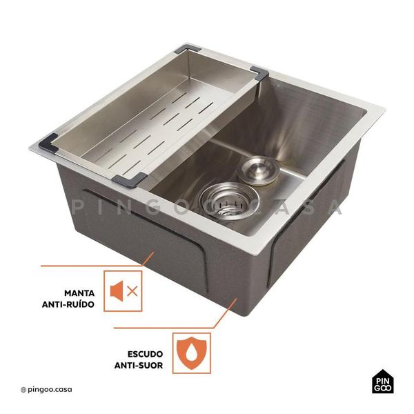 Imagem de Kit Cuba para Cozinha Terena 44 cm e Torneira Misturador Monocomando em Aço Inox Iriri - Prata