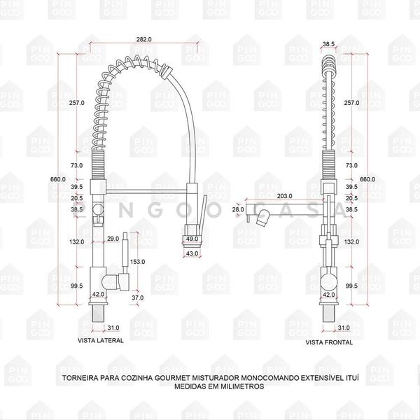 Imagem de Kit Cuba para Cozinha Terena 44 cm e Torneira Misturador Monocomando Extensível Ituí - Prata